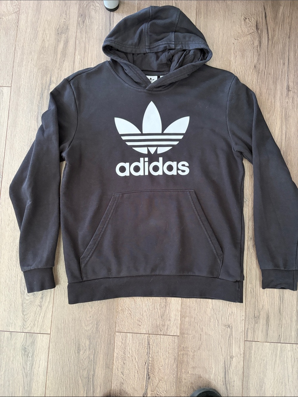 adidas Black Hoodie with White Logo. Boys size Large